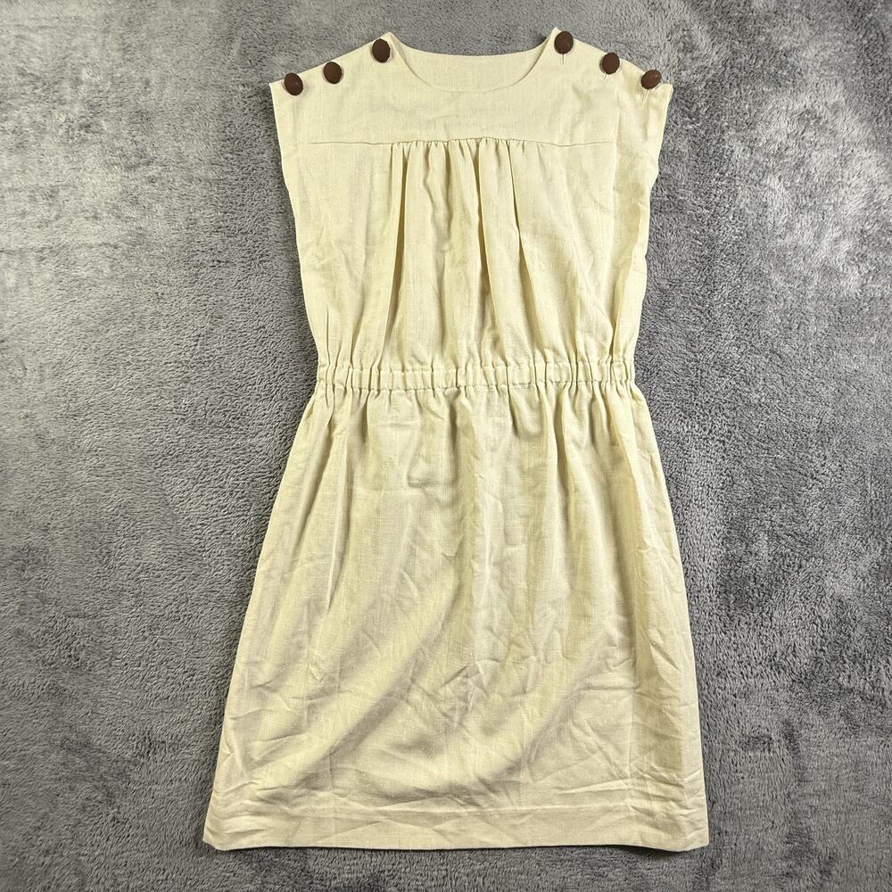 Handmade Cottagecore Prairie Dress Womens M Sleeveless Button Shoulder Cream